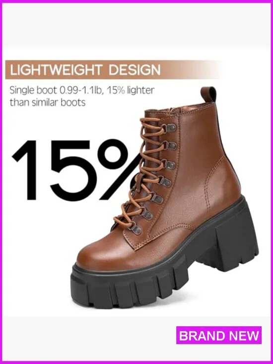 Combat Boots Chunky Platform Lace Up Side Zipper Ankle Booties Lightweight - Picture 5 of 7